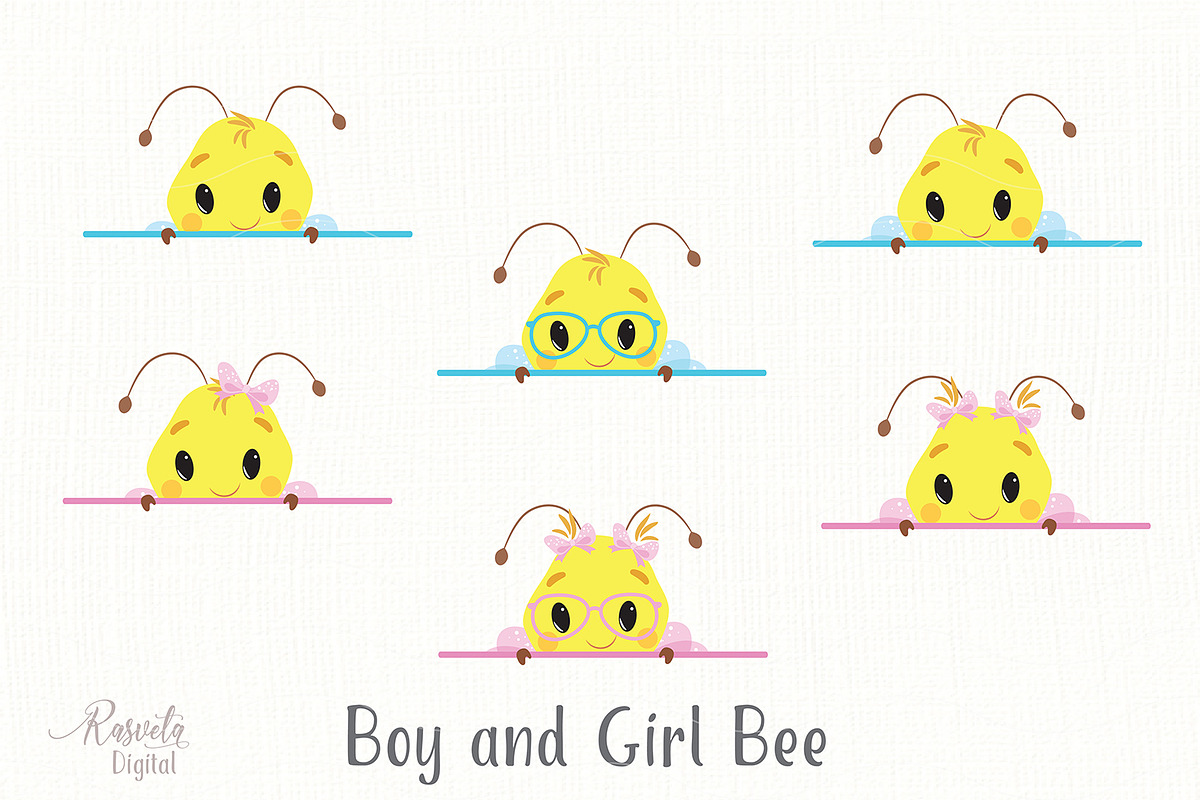 Peeking Little Girls and Boys Bees in Illustrations - product preview 8