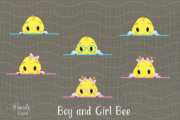 Peeking Little Girls and Boys Bees in Illustrations - product preview 1