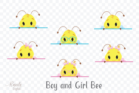 Peeking Little Girls and Boys Bees in Illustrations - product preview 2