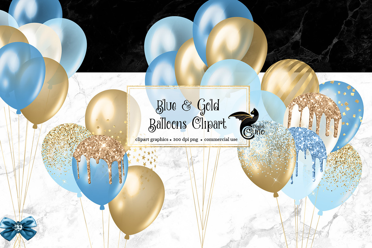 Blue and Gold Balloons Clipart in Illustrations - product preview 8