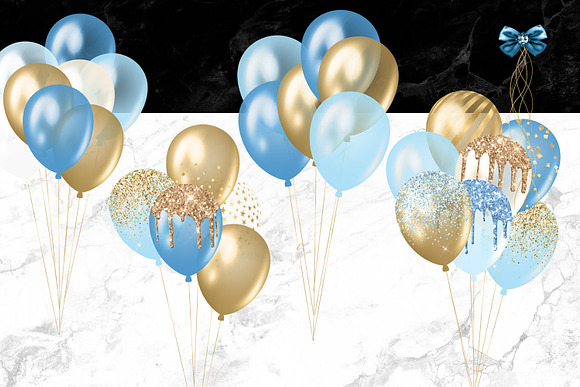 Blue and Gold Balloons Clipart in Illustrations - product preview 1