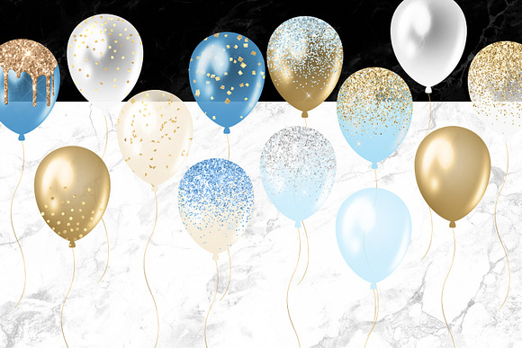 Blue and Gold Balloons Clipart in Illustrations - product preview 2
