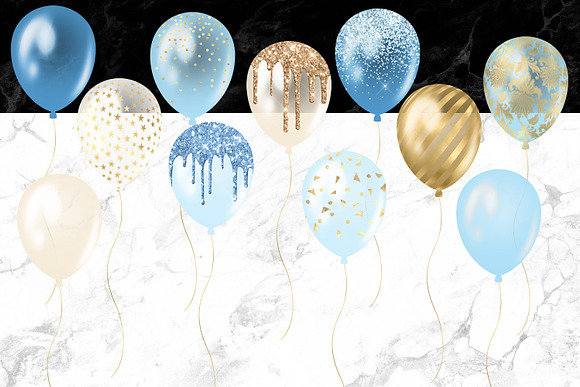 Blue and Gold Balloons Clipart in Illustrations - product preview 3