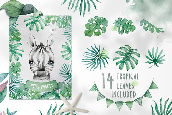 Cute Zebras Watercolor Jungle in Illustrations - product preview 2