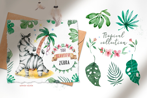 Cute Zebras Watercolor Jungle in Illustrations - product preview 3