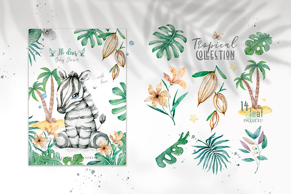 Cute Zebras Watercolor Jungle in Illustrations - product preview 4