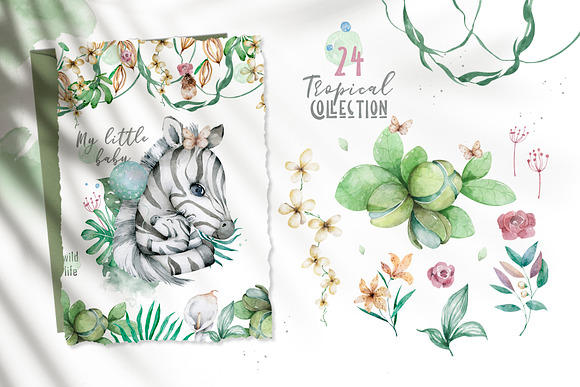Cute Zebras Watercolor Jungle in Illustrations - product preview 5