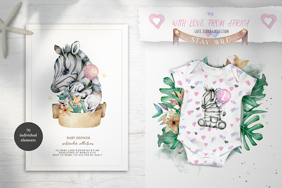 Cute Zebras Watercolor Jungle in Illustrations - product preview 8