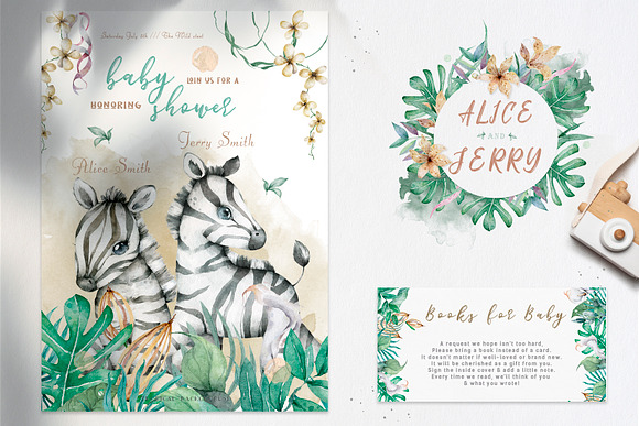 Cute Zebras Watercolor Jungle in Illustrations - product preview 10