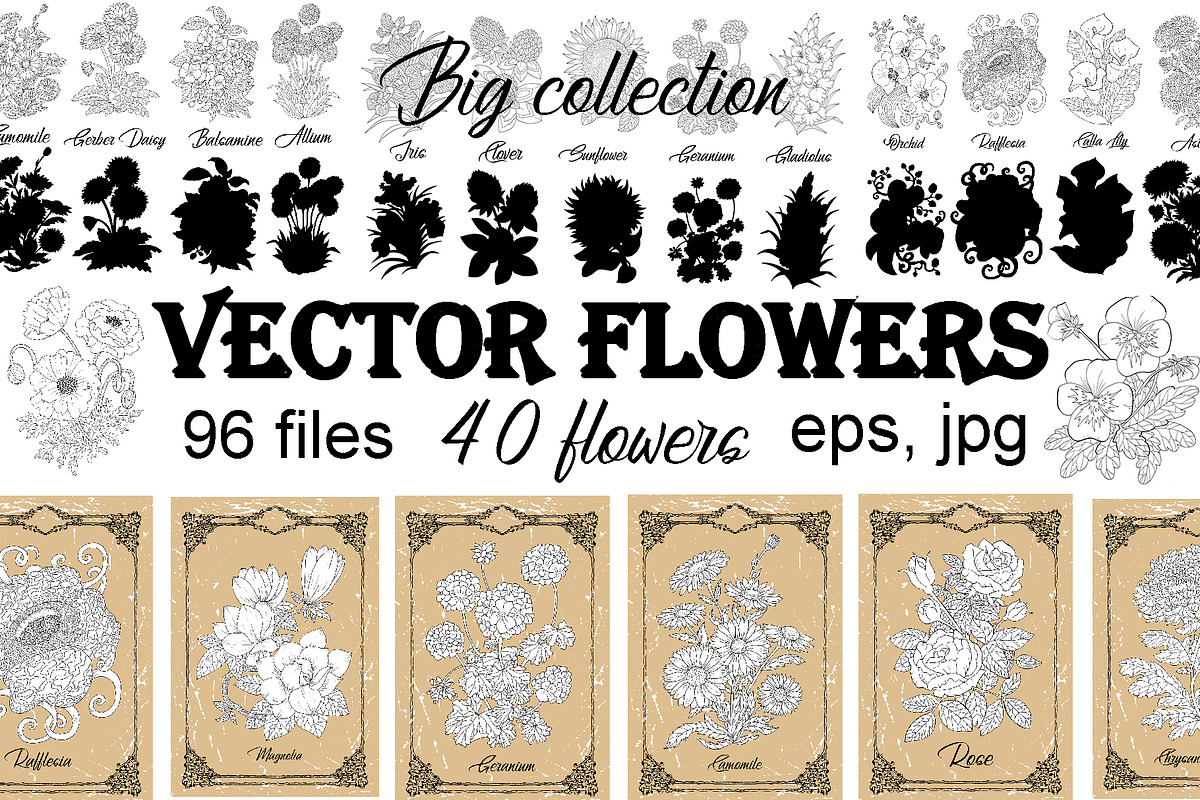 Big set of vector hand drawn flowers in Objects - product preview 8