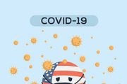 United States flag with mask. Covid
