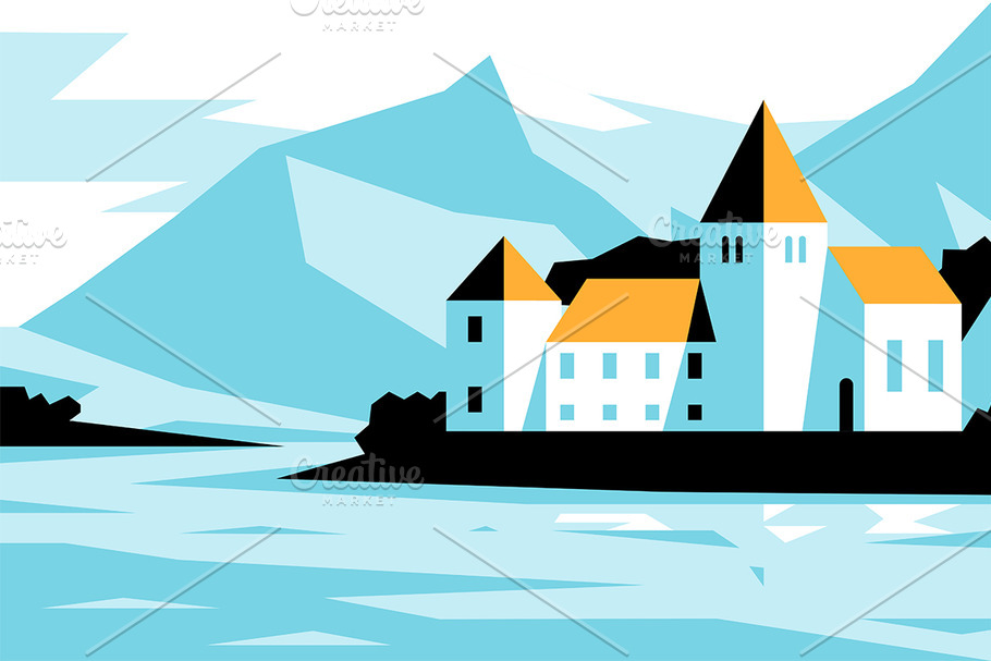 Castle near lake shore in Illustrations - product preview 8