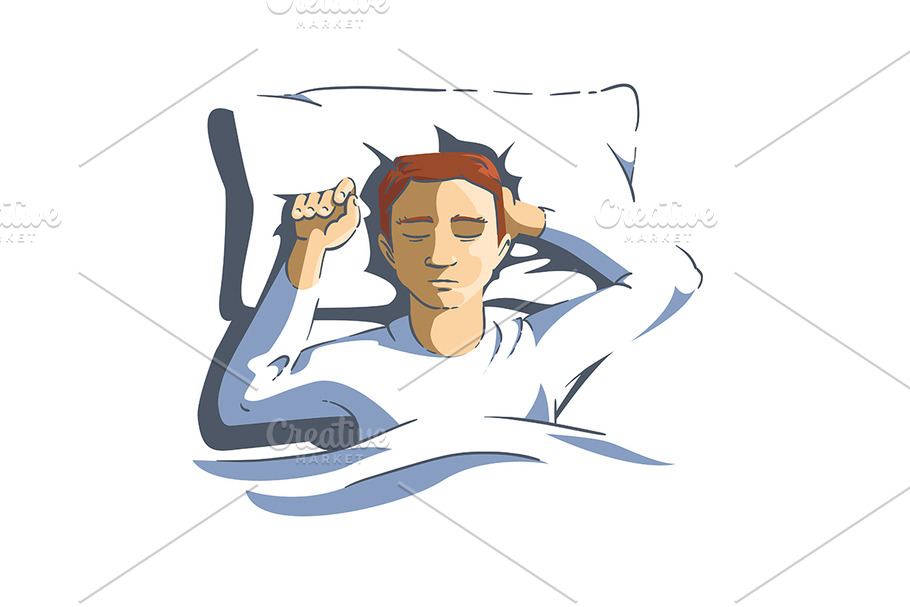 Sleeping man lying on pillow and in Illustrations - product preview 8