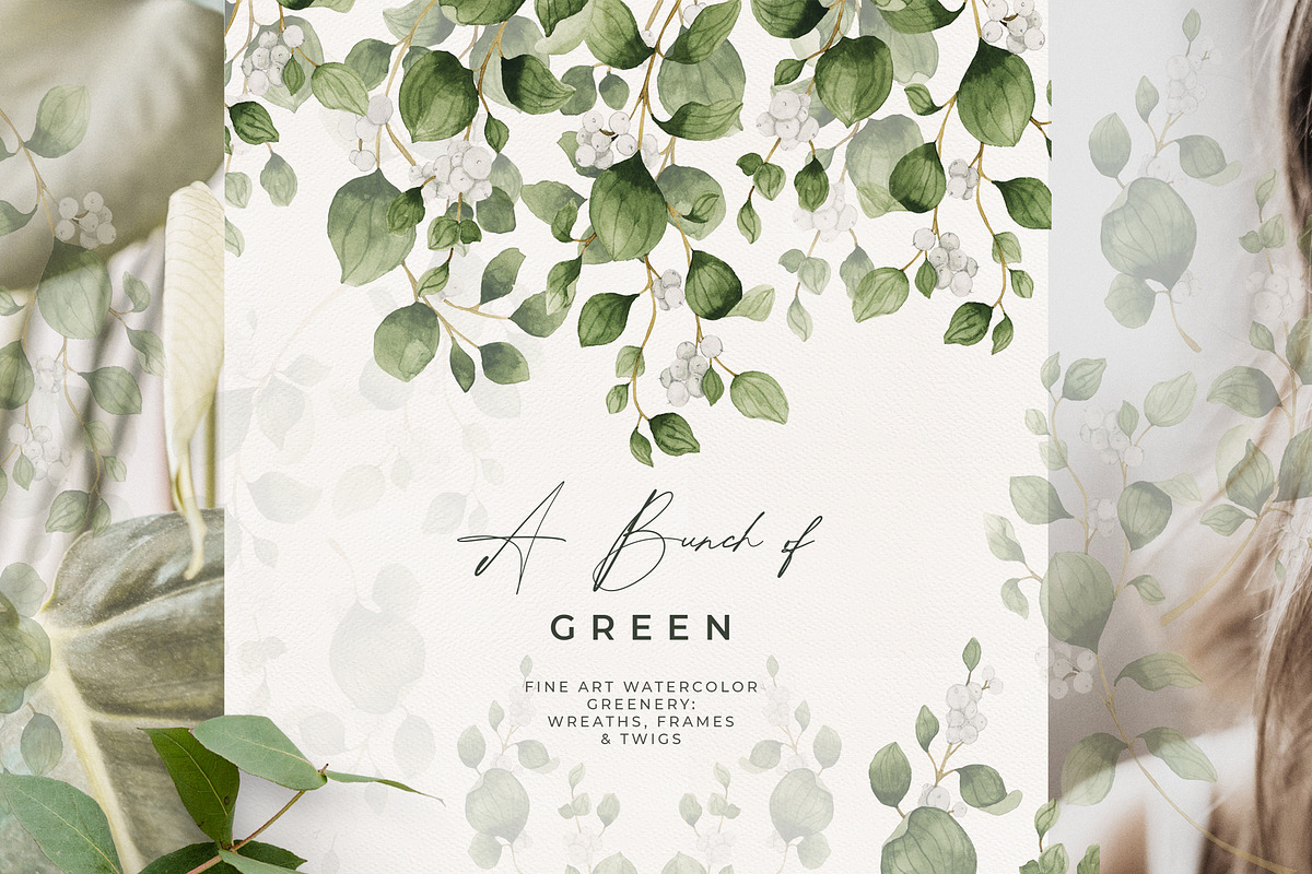 Watercolor Greenery Wreath Clipart in Illustrations - product preview 8