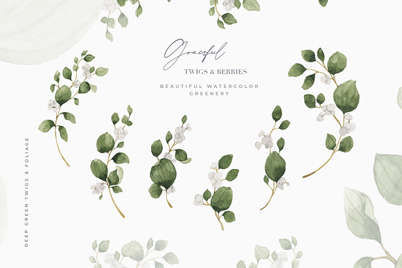 Watercolor Greenery Wreath Clipart in Illustrations - product preview 1