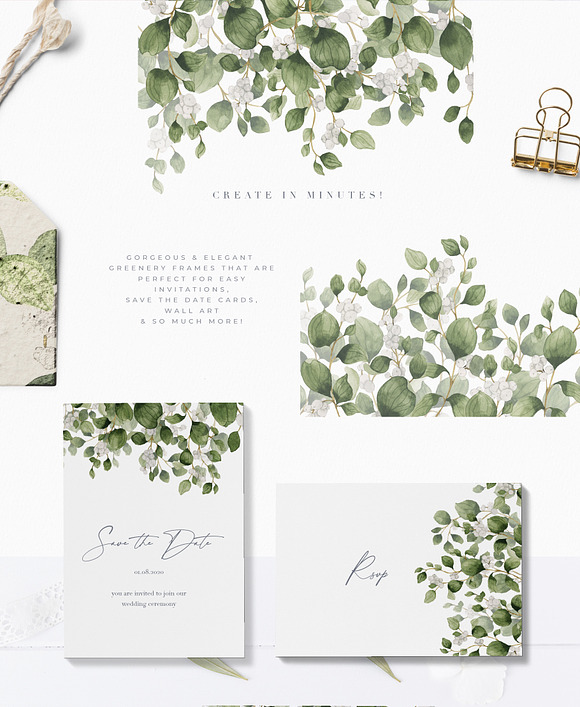 Watercolor Greenery Wreath Clipart in Illustrations - product preview 4