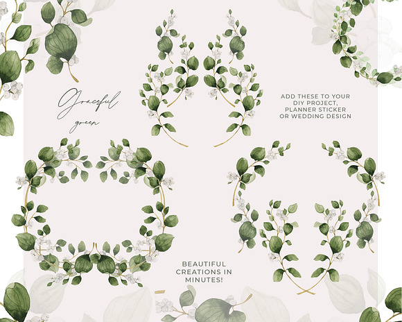 Watercolor Greenery Wreath Clipart in Illustrations - product preview 6