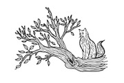 cat sits on a tree sketch vector