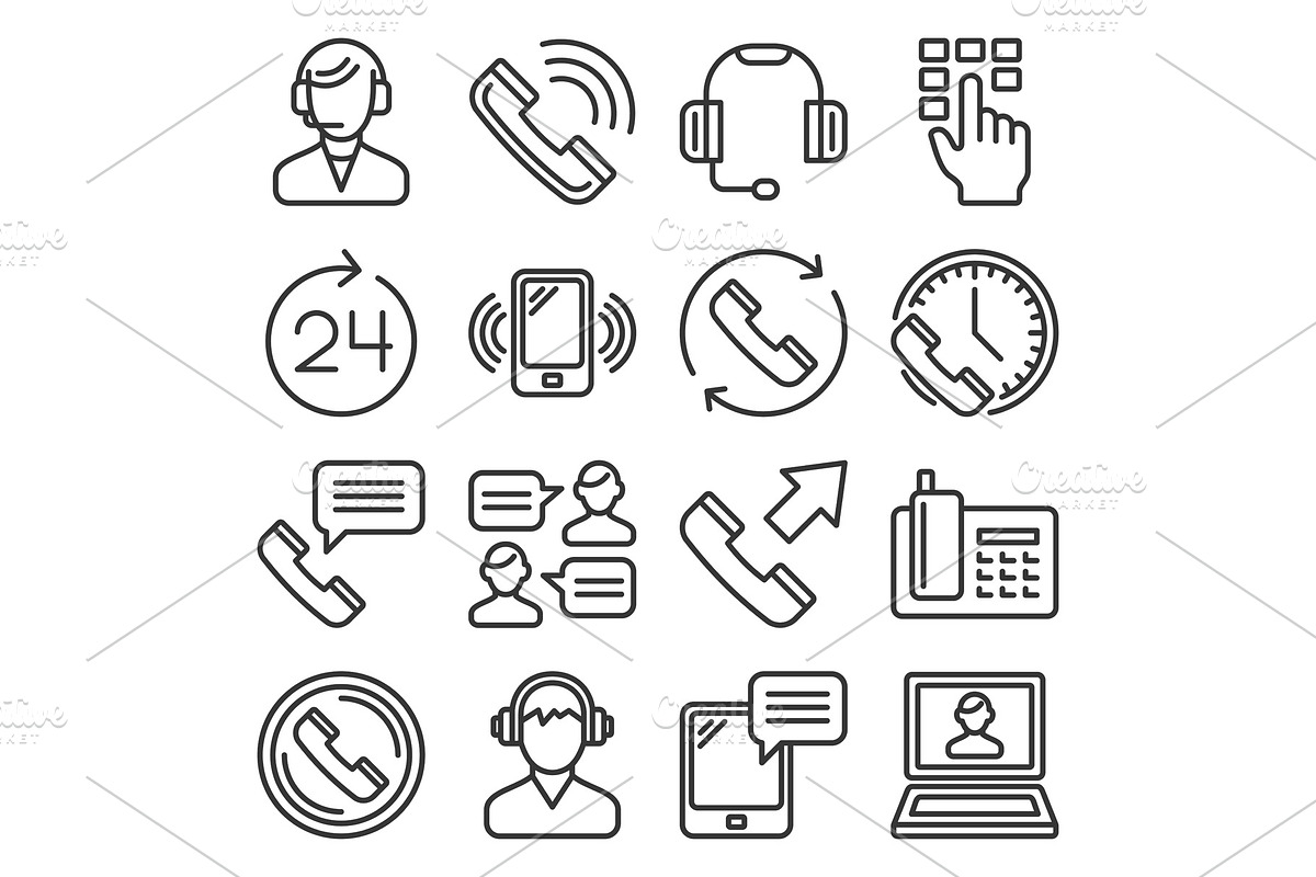 Phone Call Icons Set on White in Illustrations - product preview 8