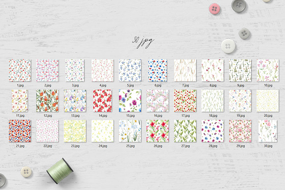 Watercolor floral patterns set JPEG in Patterns - product preview 3