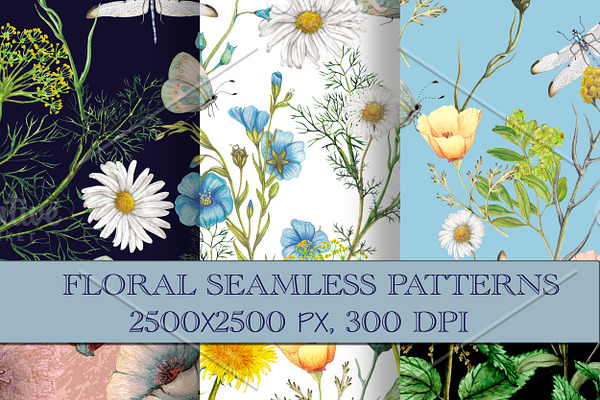 Floral seamless patterns set
