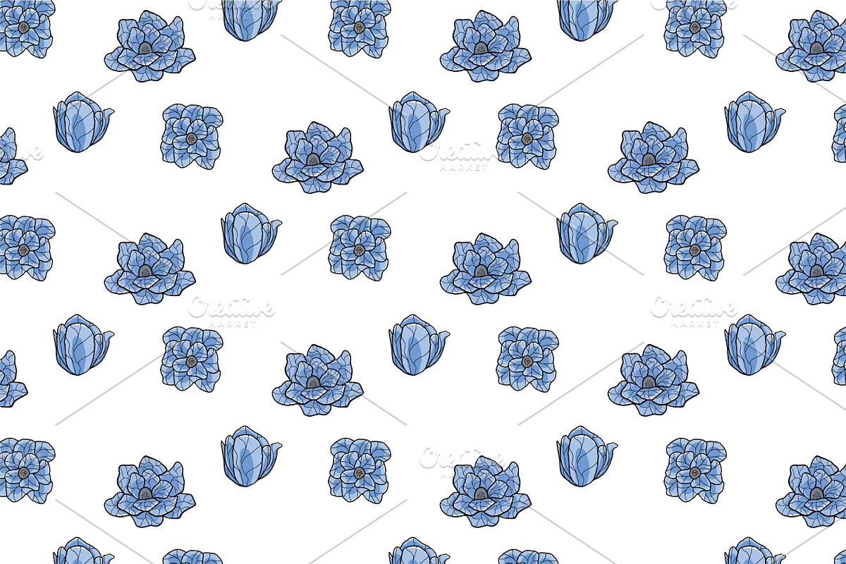 Blue Lotus Vector Seamless Pattern in Patterns - product preview 8