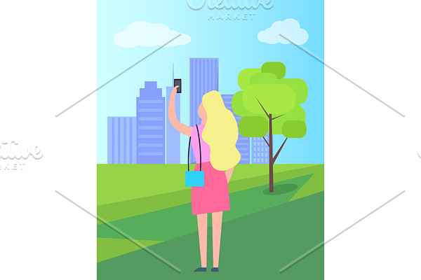 Woman Taking Selfie in City Park