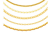 Metal gold chain set isolated on