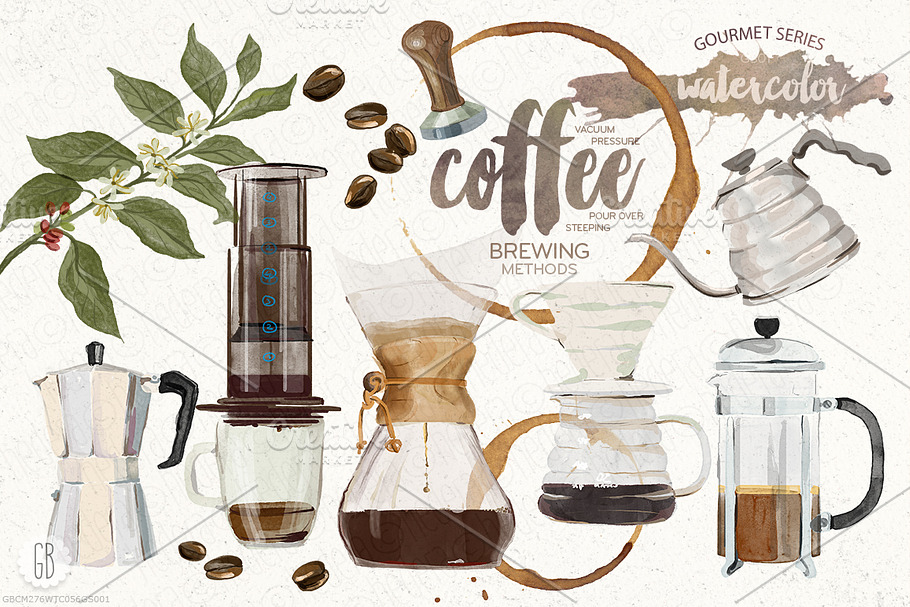 Watercolor coffee brewing methods