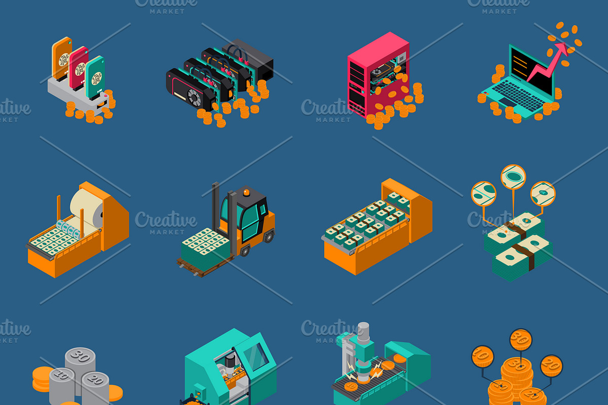 Money manufacturing isometric icons in Icons - product preview 8