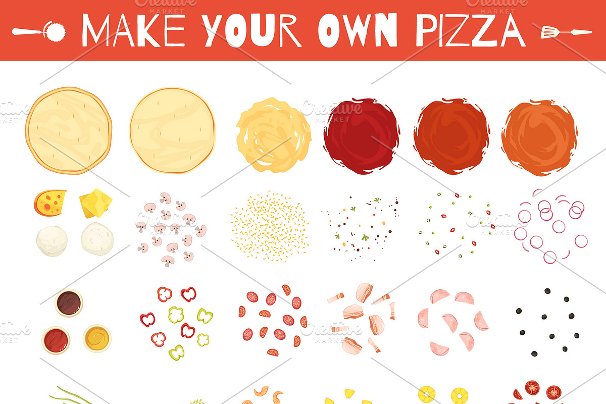 Set of pizza cartoon elements in Icons - product preview 8