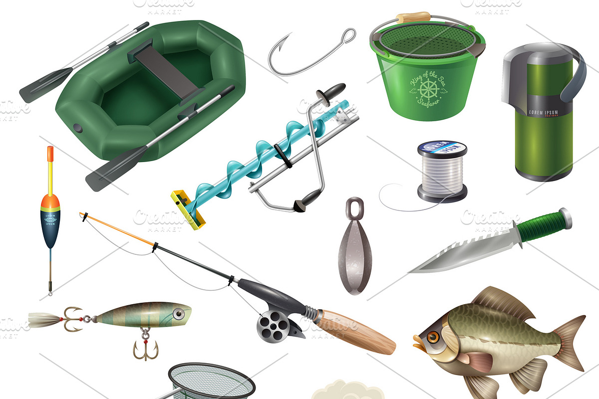 Fishing isolated images set in Icons - product preview 8
