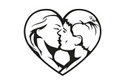 Couple kissing in the heart symbol