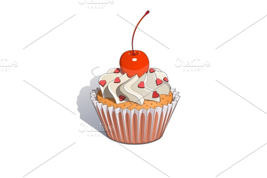 Cake with cherry in Illustrations - product preview 8
