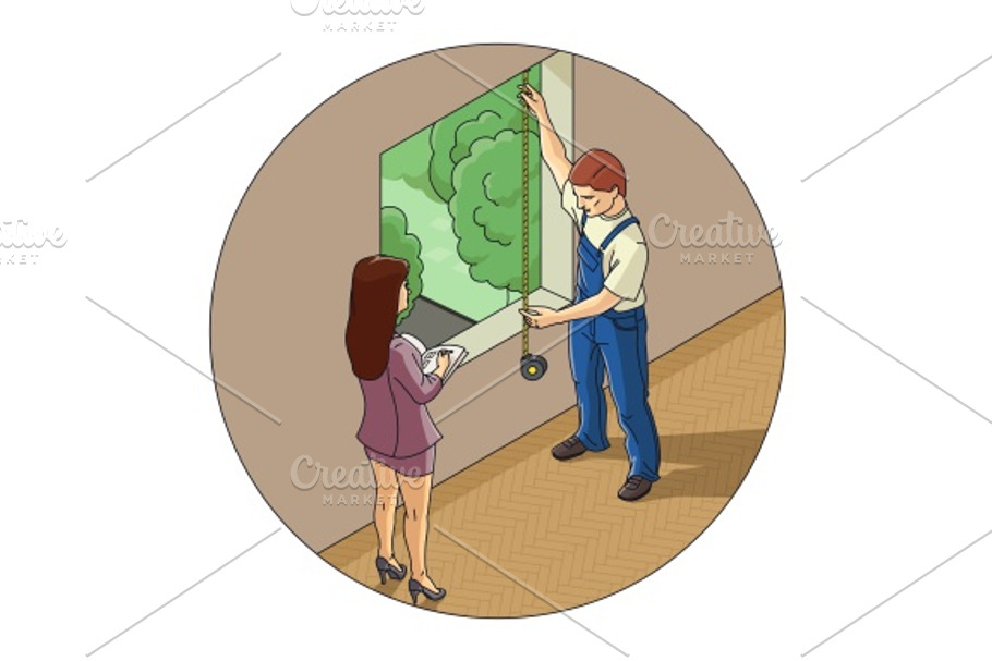 Man and woman measure window in Illustrations - product preview 8