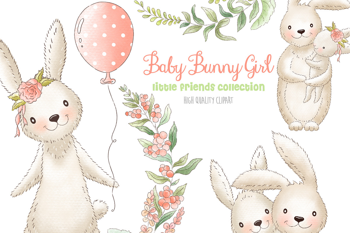 Bunny baby girl clipart Easter in Illustrations - product preview 8