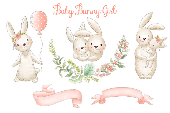 Bunny baby girl clipart Easter in Illustrations - product preview 1