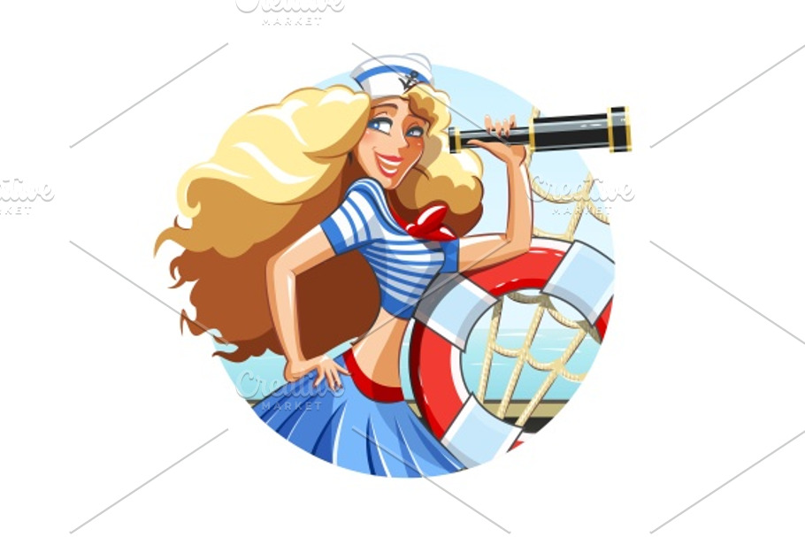 Sailor girl with pipe and rescue ring in Illustrations - product preview 8