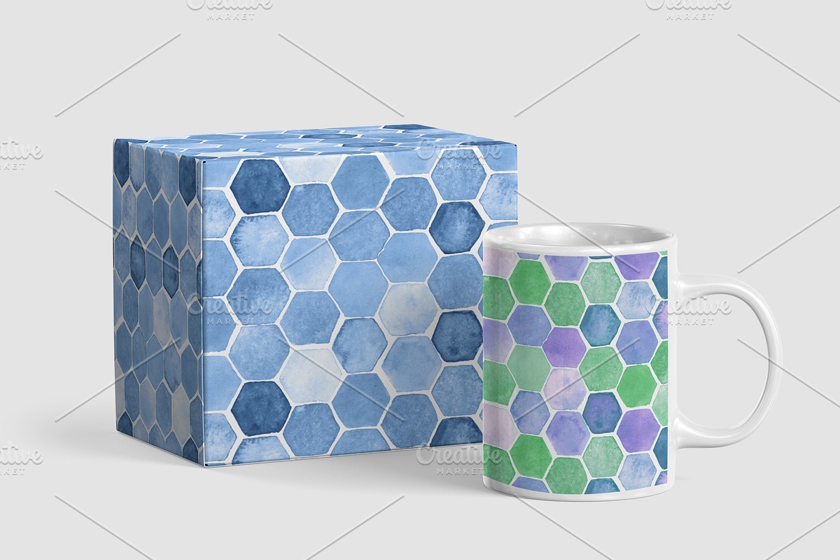 Hexagon Watercolor Seamless Patterns in Patterns - product preview 8