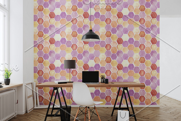 Hexagon Watercolor Seamless Patterns in Patterns - product preview 3