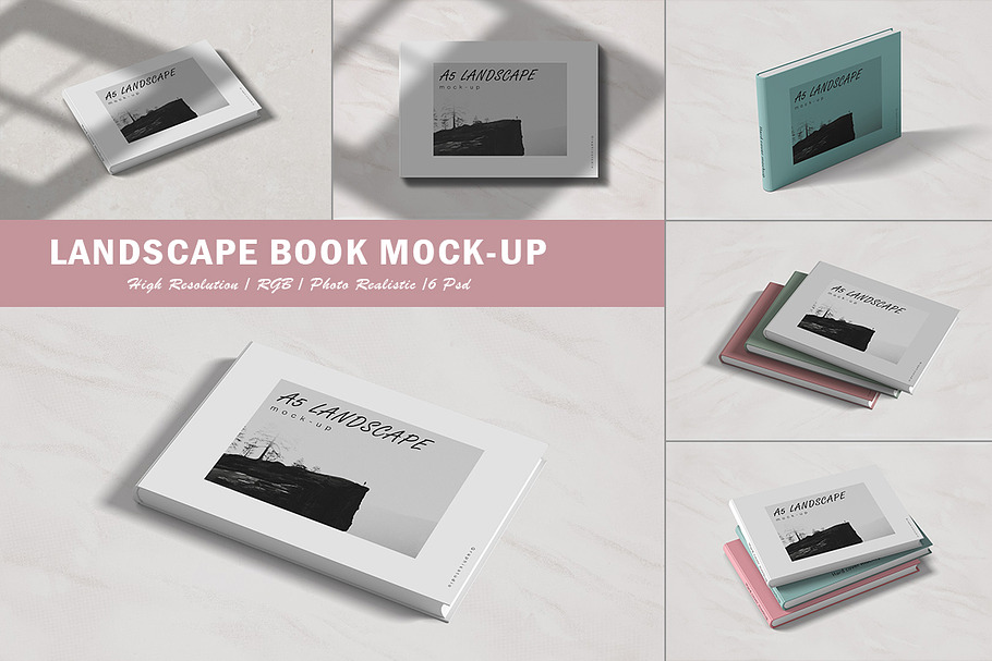 Landscape Hardcover Book Mockup in Print Mockups - product preview 8
