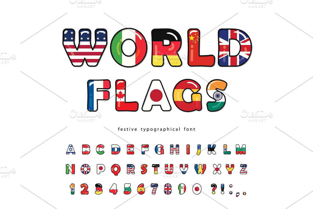 World flags cartoon font. Paper in Textures - product preview 8