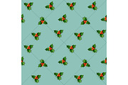 Holly berry with leaves.  Christmas seamless pattern.