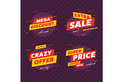Set of big sale icons on purple
