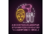 Shampoo and blow dry neon light icon