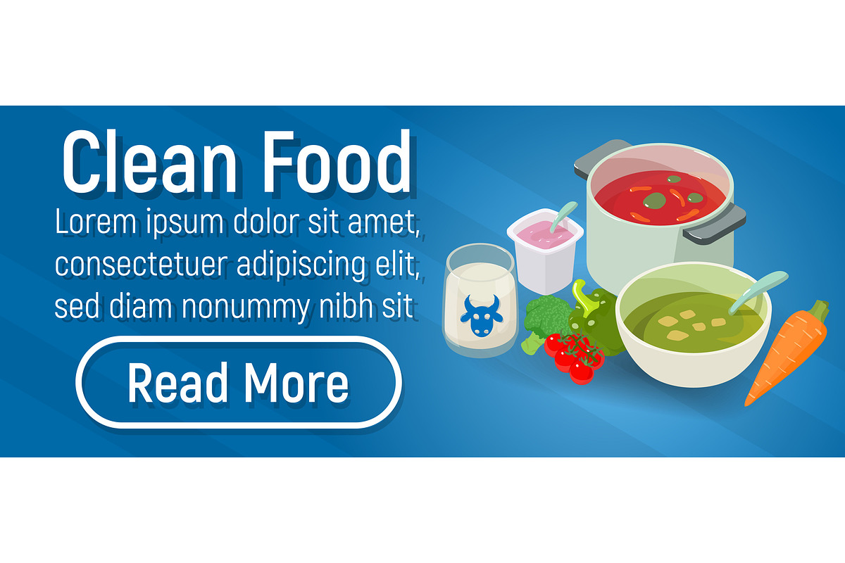 Clean food concept banner, isometric in Illustrations - product preview 8