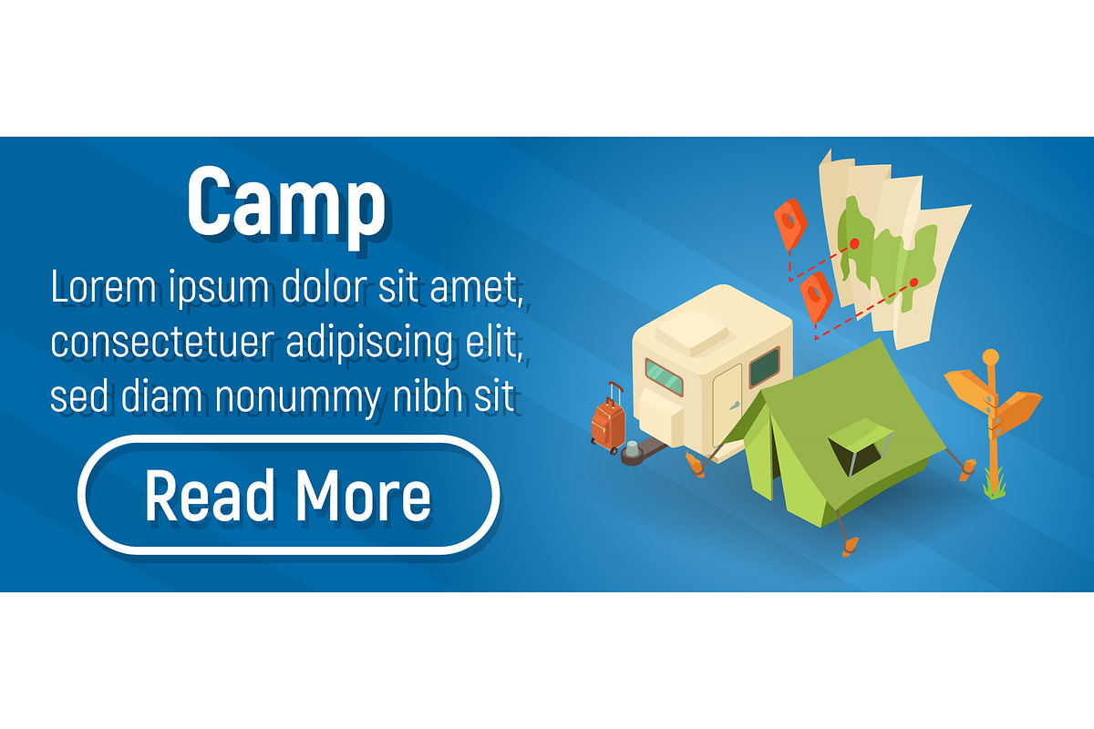 Camp concept banner, isometric style in Illustrations - product preview 8