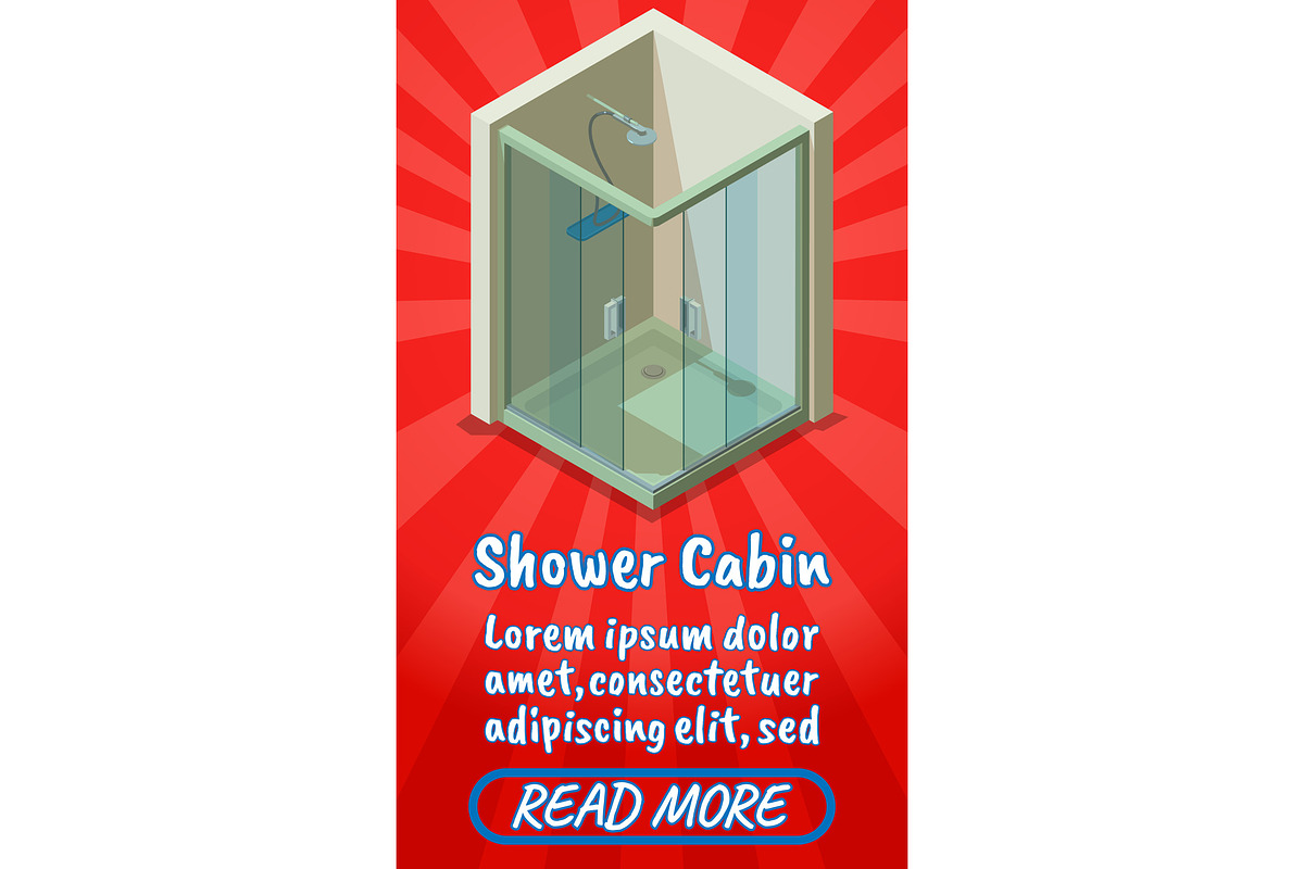 Shower cabin concept banner in Illustrations - product preview 8