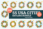 55 USA Cities. New York. Washington.