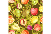 Seamless pattern with ripe fruits